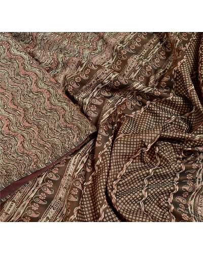 Sanskriti Vintage Indian Brown Sarees Pure Silk Printed Sari 5Yd Sewing Fabric, PR-56343-Brown-Printed Floral Design-Pure Silk-1