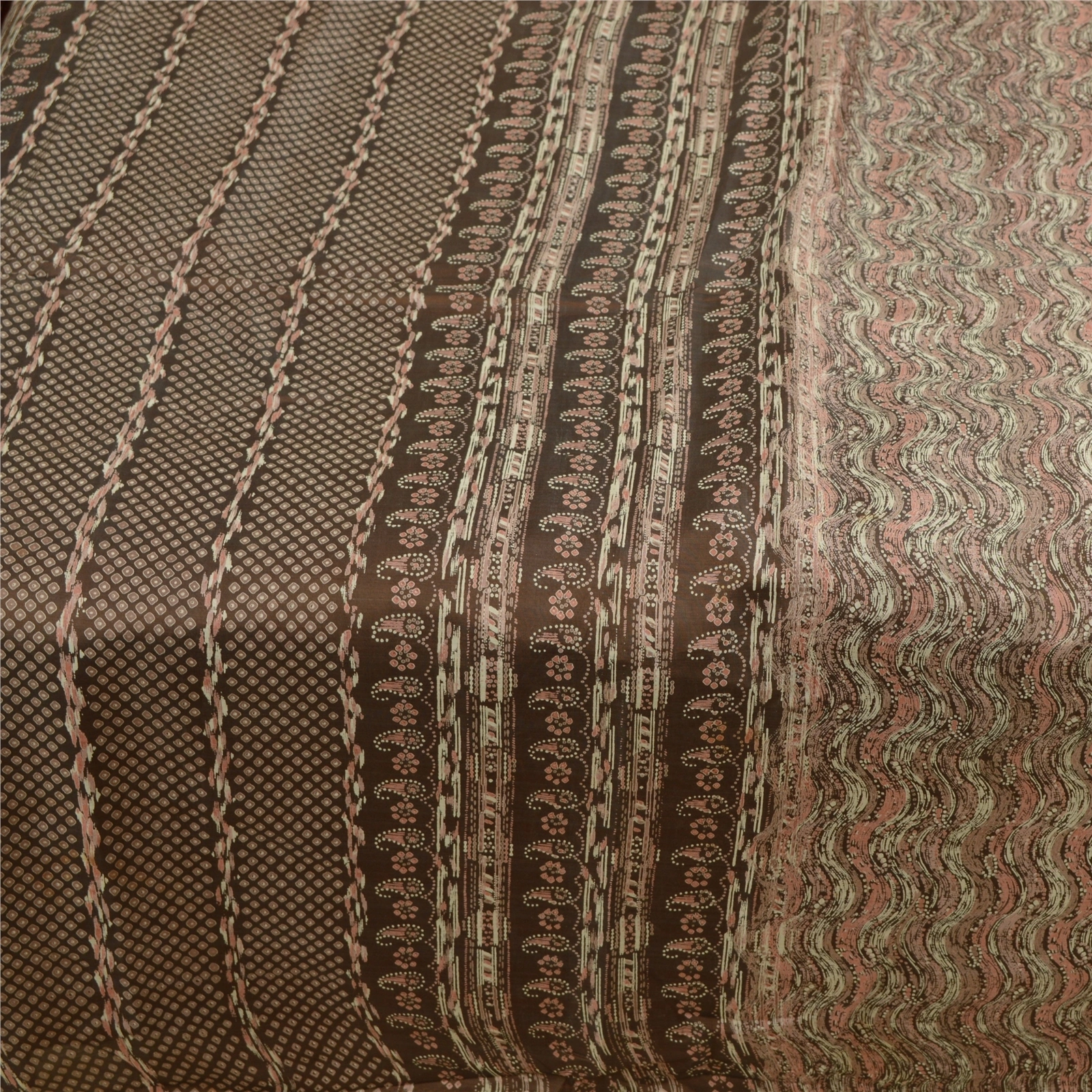 Sanskriti Vintage Indian Brown Sarees Pure Silk Printed Sari 5Yd Sewing Fabric, PR-56343-Brown-Printed Floral Design-Pure Silk-3