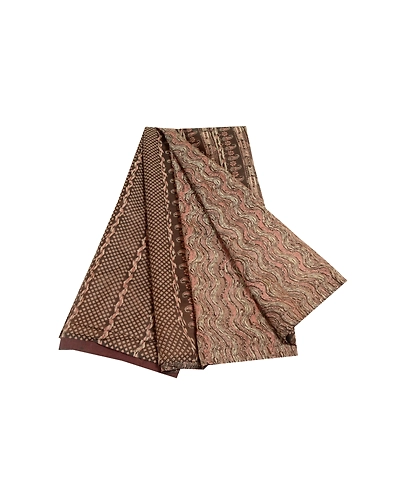 Sanskriti Vintage Indian Brown Sarees Pure Silk Printed Sari 5Yd Sewing Fabric, PR-56343-Brown-Printed Floral Design-Pure Silk-6