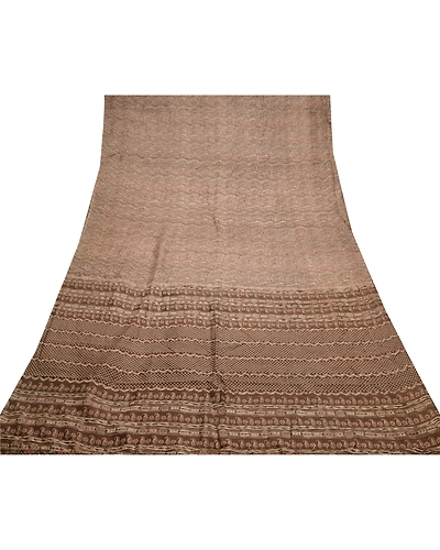 Sanskriti Vintage Indian Brown Sarees Pure Silk Printed Sari 5Yd Sewing Fabric, PR-56343-Brown-Printed Floral Design-Pure Silk-7