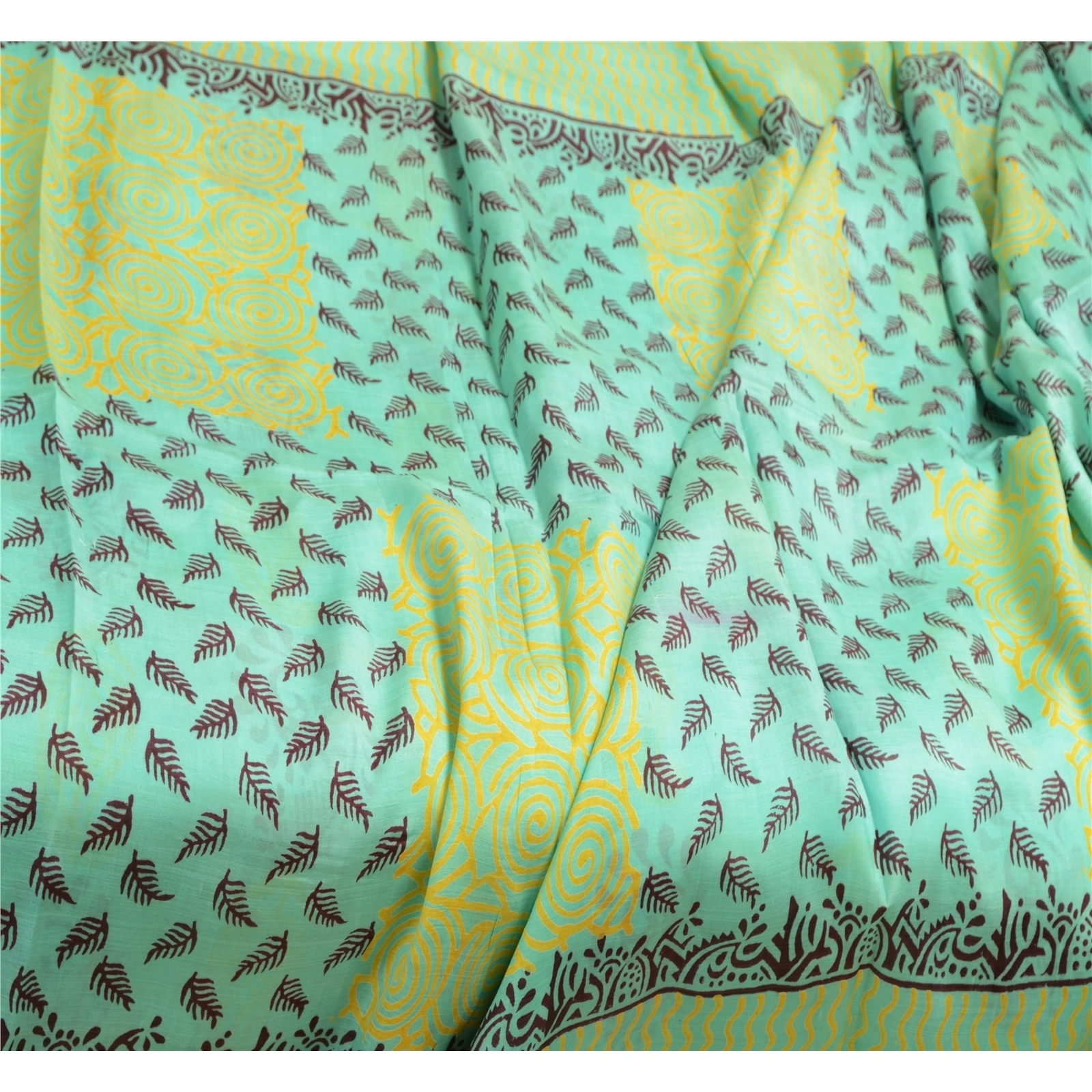 Sanskriti Vintage Sea Green Indian Sarees Pure Silk Printed Sari Craft Fabric, PR-56376-Sea Green-Printed Floral Design-Pure Silk-1