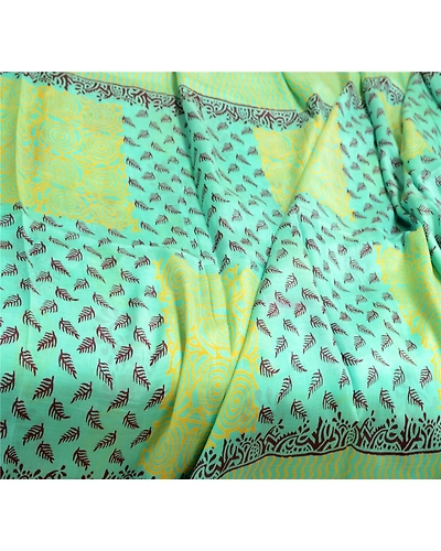 Sanskriti Vintage Sea Green Indian Sarees Pure Silk Printed Sari Craft Fabric, PR-56376-Sea Green-Printed Floral Design-Pure Silk-1