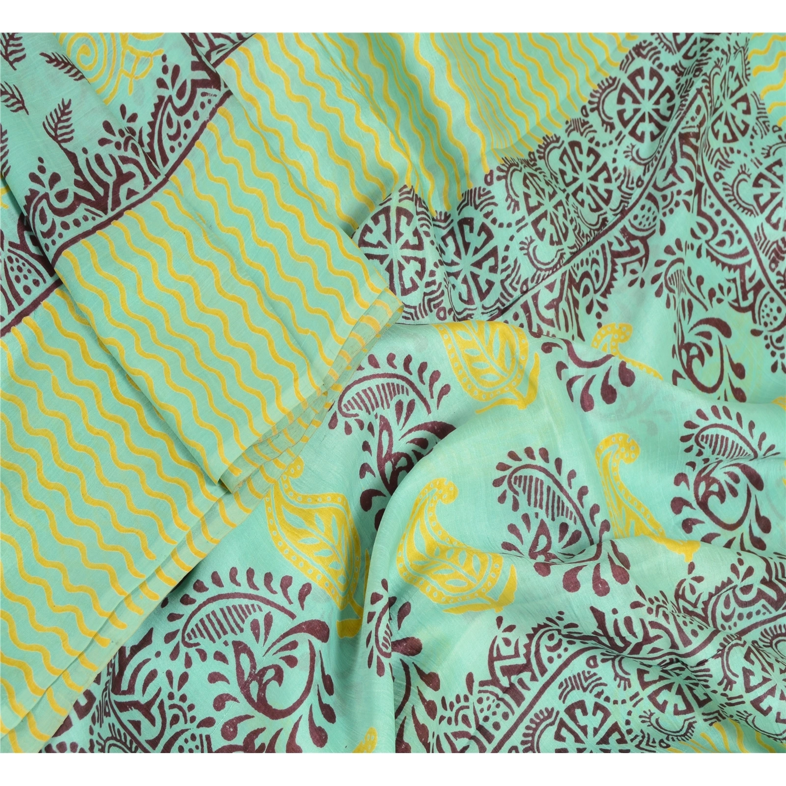 Sanskriti Vintage Sea Green Indian Sarees Pure Silk Printed Sari Craft Fabric, PR-56376-Sea Green-Printed Floral Design-Pure Silk-3