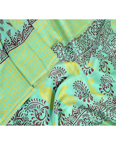 Sanskriti Vintage Sea Green Indian Sarees Pure Silk Printed Sari Craft Fabric, PR-56376-Sea Green-Printed Floral Design-Pure Silk-3