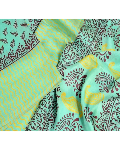 Sanskriti Vintage Sea Green Indian Sarees Pure Silk Printed Sari Craft Fabric, PR-56376-Sea Green-Printed Floral Design-Pure Silk-4