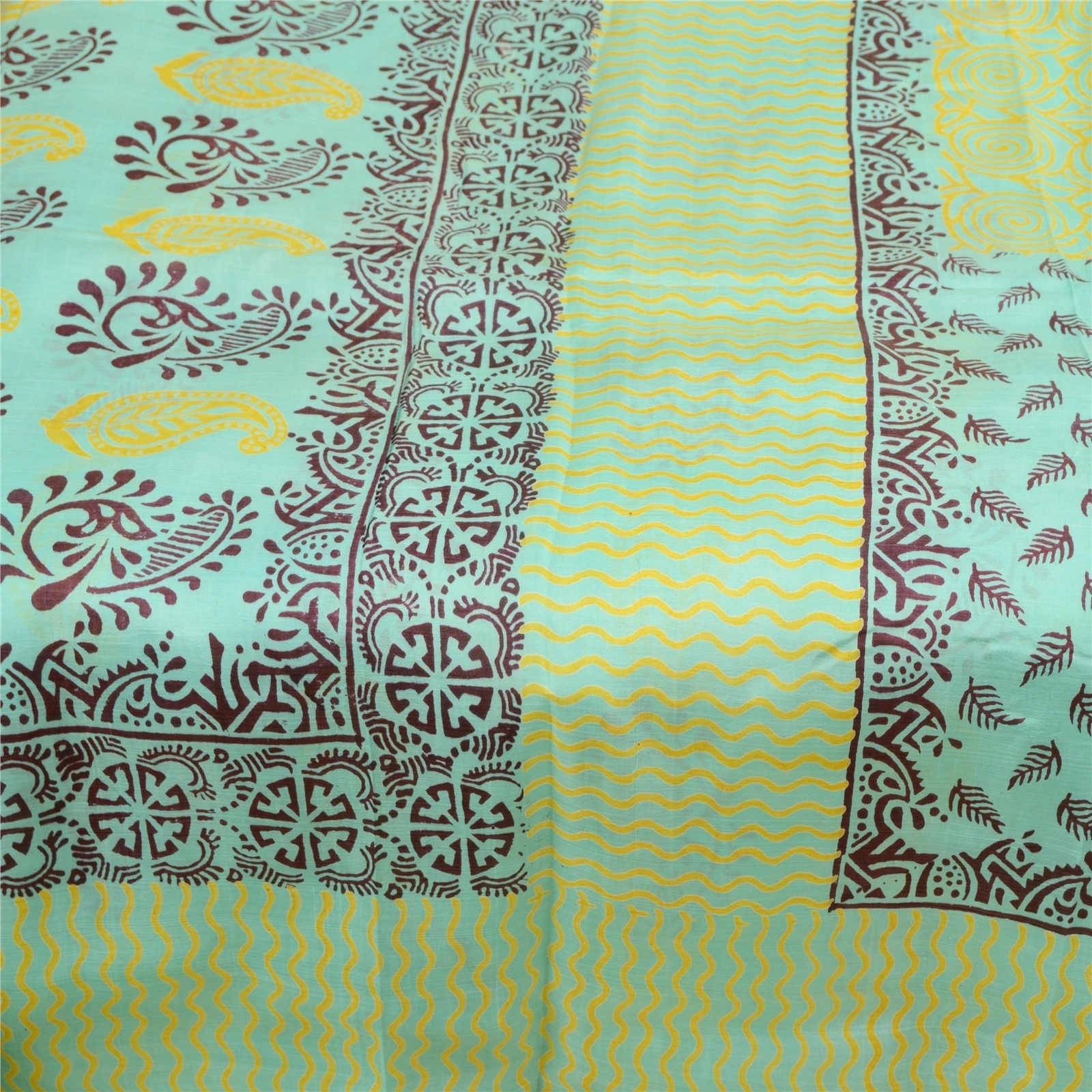 Sanskriti Vintage Sea Green Indian Sarees Pure Silk Printed Sari Craft Fabric, PR-56376-Sea Green-Printed Floral Design-Pure Silk-5