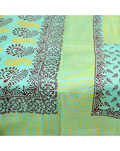 Sanskriti Vintage Sea Green Indian Sarees Pure Silk Printed Sari Craft Fabric, PR-56376-Sea Green-Printed Floral Design-Pure Silk-5