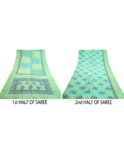 Sanskriti Vintage Sea Green Indian Sarees Pure Silk Printed Sari Craft Fabric, PR-56376-Sea Green-Printed Floral Design-Pure Silk-6