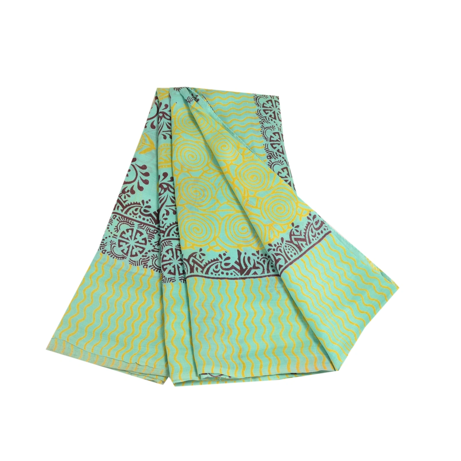 Sanskriti Vintage Sea Green Indian Sarees Pure Silk Printed Sari Craft Fabric, PR-56376-Sea Green-Printed Floral Design-Pure Silk-8