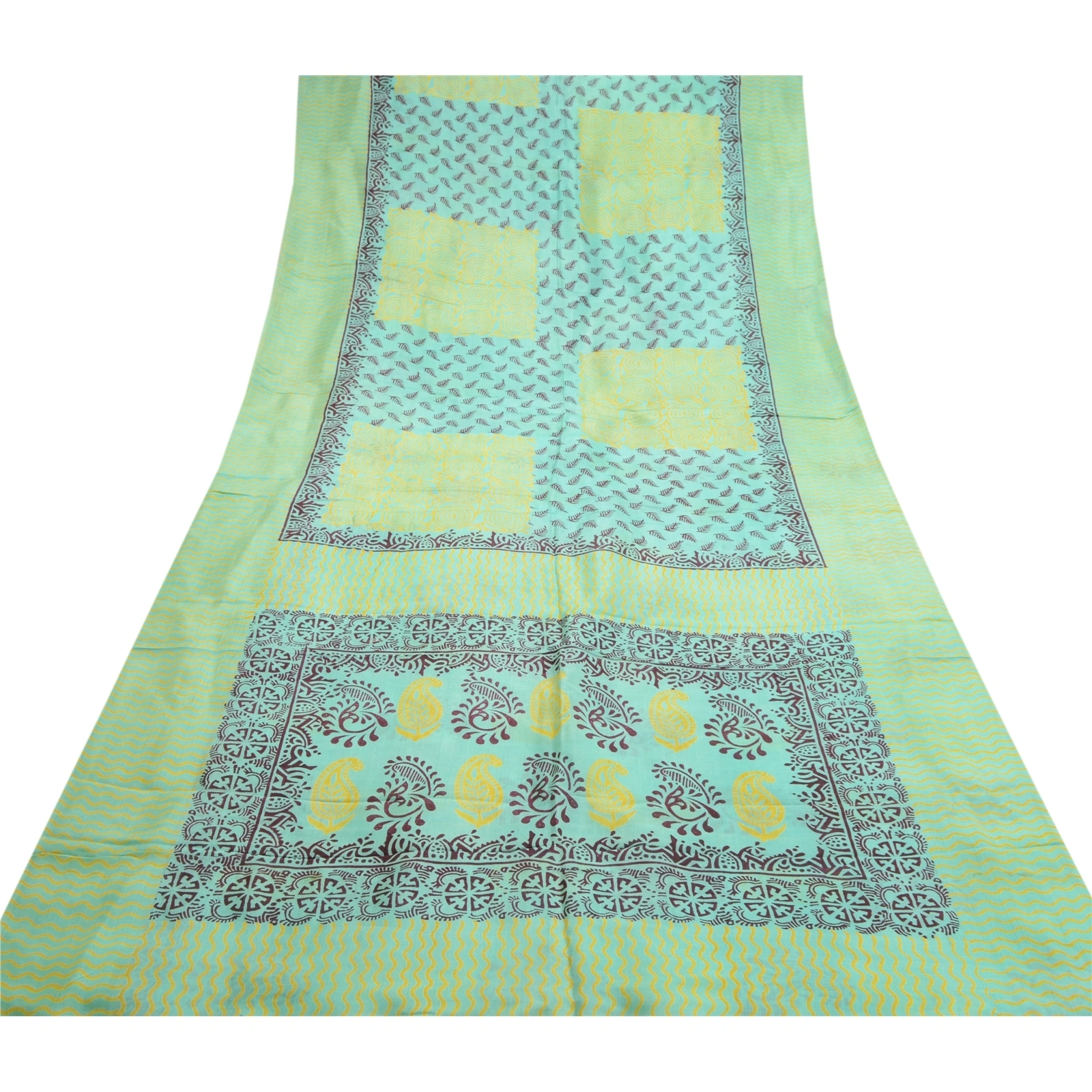 Sanskriti Vintage Sea Green Indian Sarees Pure Silk Printed Sari Craft Fabric, PR-56376-Sea Green-Printed Floral Design-Pure Silk-9