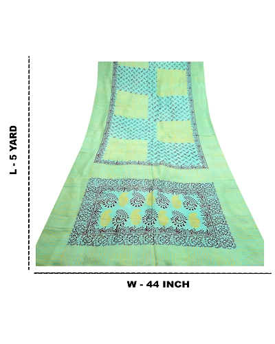 Sanskriti Vintage Sea Green Indian Sarees Pure Silk Printed Sari Craft Fabric, PR-56376-Sea Green-Printed Floral Design-Pure Silk-10