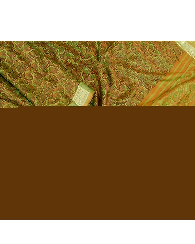 Sanskriti Vintage Green Sarees Pure Silk Printed Zari Border Sari Craft Fabric, PR-56427-Green-Printed Floral Design-Pure Silk-1