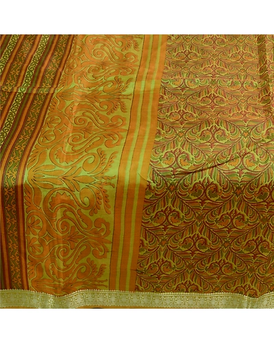 Sanskriti Vintage Green Sarees Pure Silk Printed Zari Border Sari Craft Fabric, PR-56427-Green-Printed Floral Design-Pure Silk-3