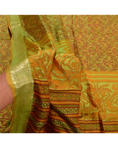 Sanskriti Vintage Green Sarees Pure Silk Printed Zari Border Sari Craft Fabric, PR-56427-Green-Printed Floral Design-Pure Silk-5