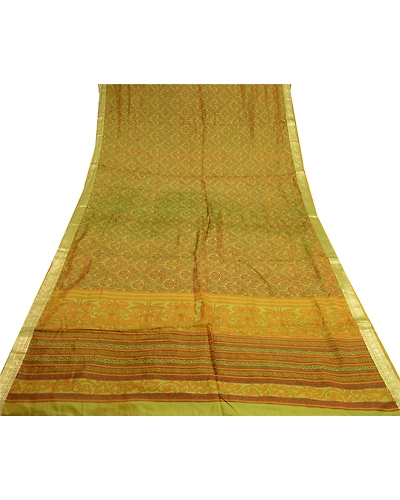 Sanskriti Vintage Green Sarees Pure Silk Printed Zari Border Sari Craft Fabric, PR-56427-Green-Printed Floral Design-Pure Silk-7