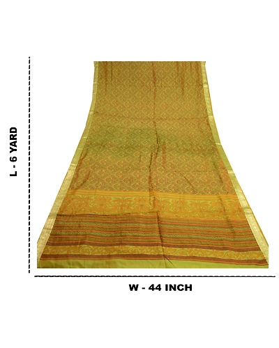 Sanskriti Vintage Green Sarees Pure Silk Printed Zari Border Sari Craft Fabric, PR-56427-Green-Printed Floral Design-Pure Silk-8