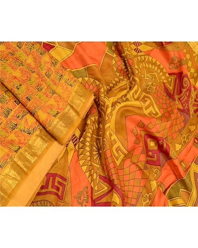 Sanskriti Vintage Green Sarees Pure Silk Printed Zari Border Sari Craft Fabric, PR-56428-Green-Printed Floral Design-Pure Silk-2