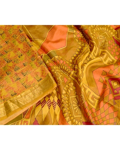 Sanskriti Vintage Green Sarees Pure Silk Printed Zari Border Sari Craft Fabric, PR-56428-Green-Printed Floral Design-Pure Silk-3