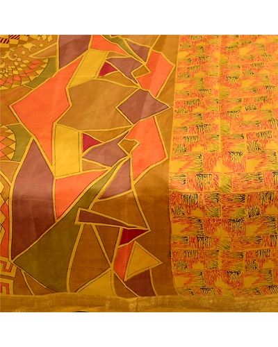 Sanskriti Vintage Green Sarees Pure Silk Printed Zari Border Sari Craft Fabric, PR-56428-Green-Printed Floral Design-Pure Silk-4