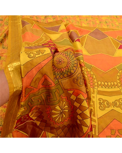 Sanskriti Vintage Green Sarees Pure Silk Printed Zari Border Sari Craft Fabric, PR-56428-Green-Printed Floral Design-Pure Silk-6