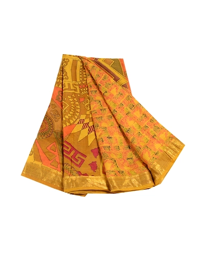 Sanskriti Vintage Green Sarees Pure Silk Printed Zari Border Sari Craft Fabric, PR-56428-Green-Printed Floral Design-Pure Silk-7
