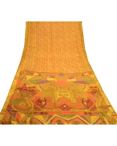 Sanskriti Vintage Green Sarees Pure Silk Printed Zari Border Sari Craft Fabric, PR-56428-Green-Printed Floral Design-Pure Silk-8
