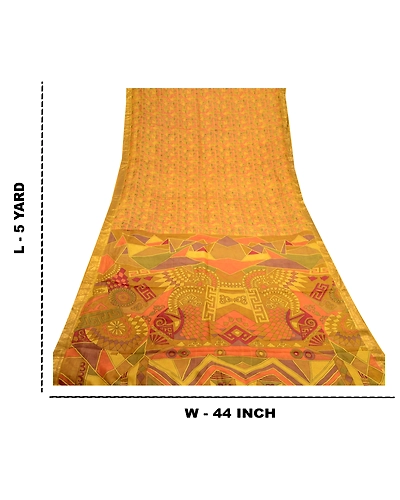 Sanskriti Vintage Green Sarees Pure Silk Printed Zari Border Sari Craft Fabric, PR-56428-Green-Printed Floral Design-Pure Silk-9