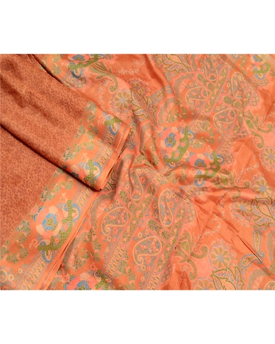 Sanskriti Vintage Brown Sarees Pure Silk Printed Sari Floral Soft Craft Fabric, PR-56483-Brown-Printed Floral Design-Pure Silk-2