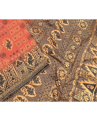 Sanskriti Vintage Red Sarees Art Silk Painted Printed Sari Soft 5Yd Craft Fabric, PR-56487-Red-Printed Floral Design-Art Silk-2