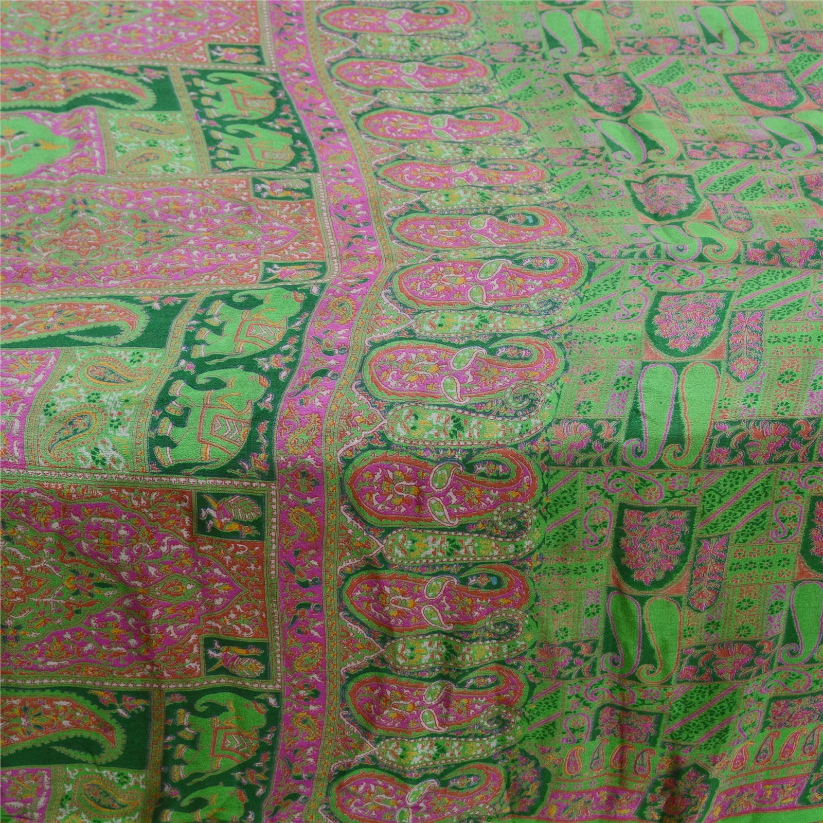 Sanskriti Vintage Green Sarees 100% Pure Silk Printed Sari 5Yd Soft Craft Fabric, PR-56613-Green-Printed Floral Design-Pure Silk-3