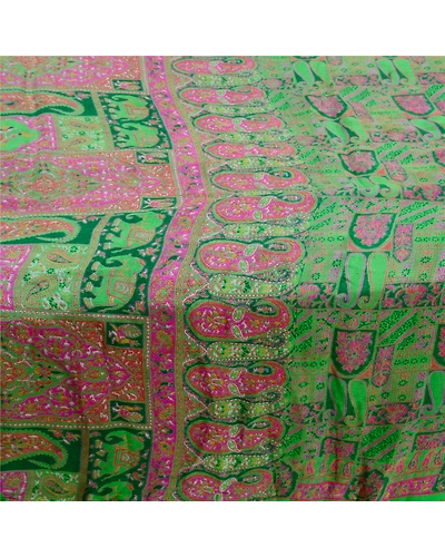 Sanskriti Vintage Green Sarees 100% Pure Silk Printed Sari 5Yd Soft Craft Fabric, PR-56613-Green-Printed Floral Design-Pure Silk-3