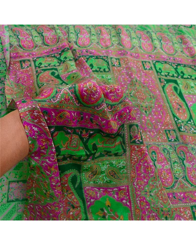 Sanskriti Vintage Green Sarees 100% Pure Silk Printed Sari 5Yd Soft Craft Fabric, PR-56613-Green-Printed Floral Design-Pure Silk-5