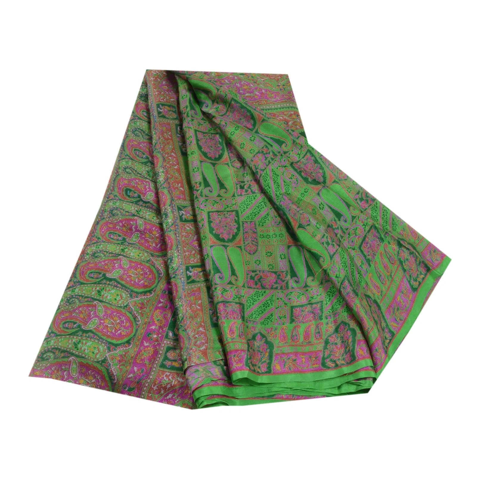 Sanskriti Vintage Green Sarees 100% Pure Silk Printed Sari 5Yd Soft Craft Fabric, PR-56613-Green-Printed Floral Design-Pure Silk-6