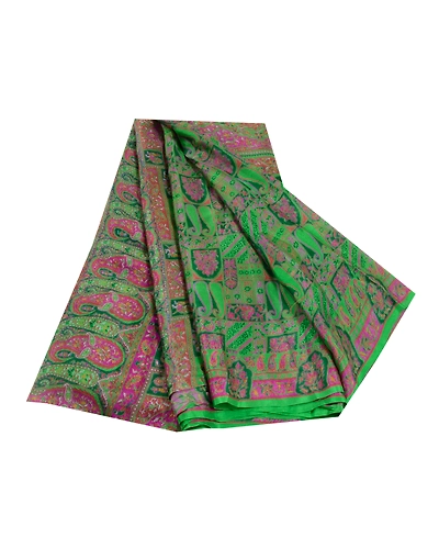 Sanskriti Vintage Green Sarees 100% Pure Silk Printed Sari 5Yd Soft Craft Fabric, PR-56613-Green-Printed Floral Design-Pure Silk-6