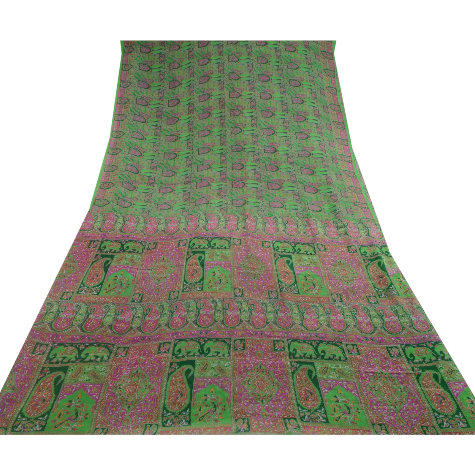 Sanskriti Vintage Green Sarees 100% Pure Silk Printed Sari 5Yd Soft Craft Fabric, PR-56613-Green-Printed Floral Design-Pure Silk-7