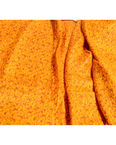 Sanskriti Vintage Yellow Sarees Pure Silk Printed Sari Floral 5Yd Craft Fabric, PR-56617-Yellow-Printed Floral Design-Pure Silk-1