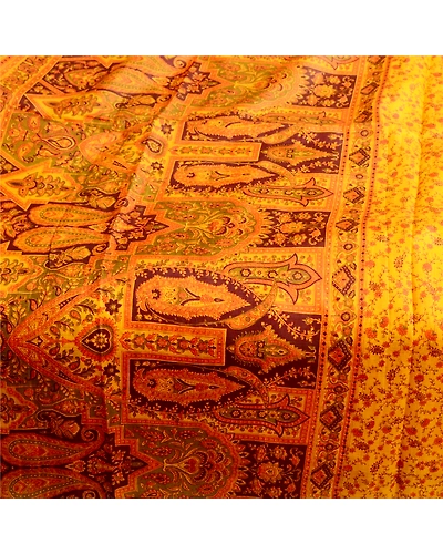 Sanskriti Vintage Yellow Sarees Pure Silk Printed Sari Floral 5Yd Craft Fabric, PR-56617-Yellow-Printed Floral Design-Pure Silk-4