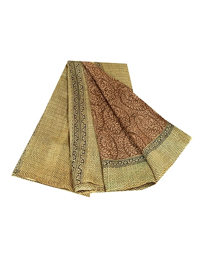 Sanskriti Vintage Brown Sarees 100% Pure Silk Block Printed Sari Craft Fabric, PR-56686-Brown &amp; Black-Printed Floral Design-Pure Silk-6