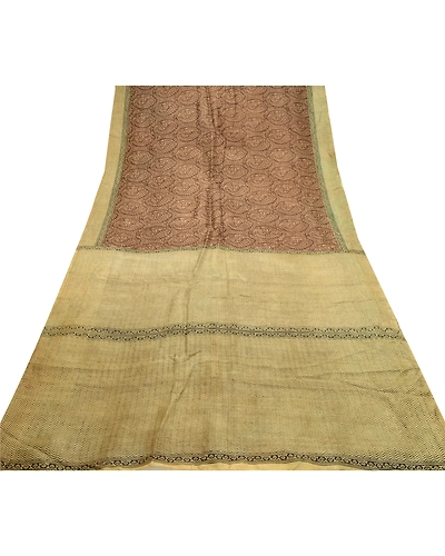 Sanskriti Vintage Brown Sarees 100% Pure Silk Block Printed Sari Craft Fabric, PR-56686-Brown &amp; Black-Printed Floral Design-Pure Silk-7