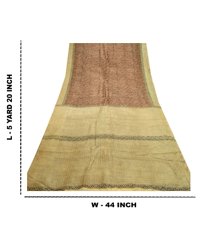 Sanskriti Vintage Brown Sarees 100% Pure Silk Block Printed Sari Craft Fabric, PR-56686-Brown &amp; Black-Printed Floral Design-Pure Silk-8