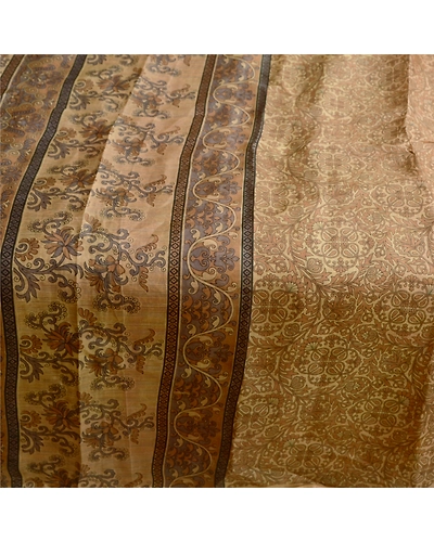 Sanskriti Vintage Green Sarees Pure Silk Floral Printed Sari 5Yd Craft Fabric, PR-56735-Green-Printed Floral Design-Pure Silk-4