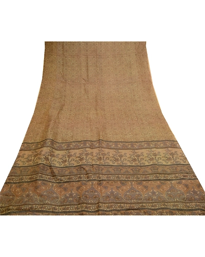 Sanskriti Vintage Green Sarees Pure Silk Floral Printed Sari 5Yd Craft Fabric, PR-56735-Green-Printed Floral Design-Pure Silk-8