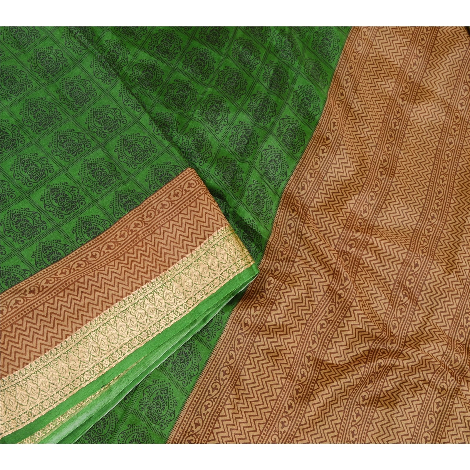 Sanskriti Vintage Green Sarees 100% Pure Silk Printed Sari Soft Sewing Fabric, PR-56740-Green-Printed Floral Design-Pure Silk-2