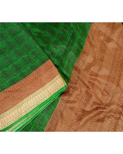 Sanskriti Vintage Green Sarees 100% Pure Silk Printed Sari Soft Sewing Fabric, PR-56740-Green-Printed Floral Design-Pure Silk-2