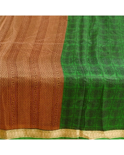 Sanskriti Vintage Green Sarees 100% Pure Silk Printed Sari Soft Sewing Fabric, PR-56740-Green-Printed Floral Design-Pure Silk-3