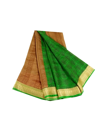 Sanskriti Vintage Green Sarees 100% Pure Silk Printed Sari Soft Sewing Fabric, PR-56740-Green-Printed Floral Design-Pure Silk-6