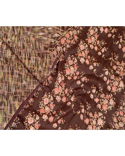 Sanskriti Vintage Coffee-Brown Sarees Pure Silk Floral Printed Sari Craft Fabric, PR-56768-Brown-Printed Floral Design-Pure Silk-1