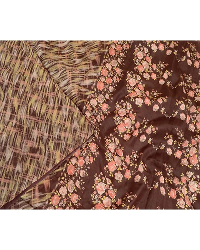Sanskriti Vintage Coffee-Brown Sarees Pure Silk Floral Printed Sari Craft Fabric, PR-56768-Brown-Printed Floral Design-Pure Silk-2