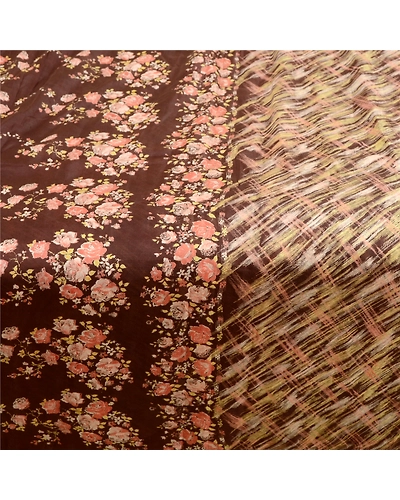 Sanskriti Vintage Coffee-Brown Sarees Pure Silk Floral Printed Sari Craft Fabric, PR-56768-Brown-Printed Floral Design-Pure Silk-3