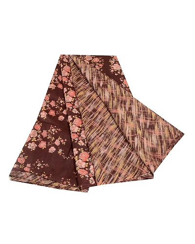 Sanskriti Vintage Coffee-Brown Sarees Pure Silk Floral Printed Sari Craft Fabric, PR-56768-Brown-Printed Floral Design-Pure Silk-6